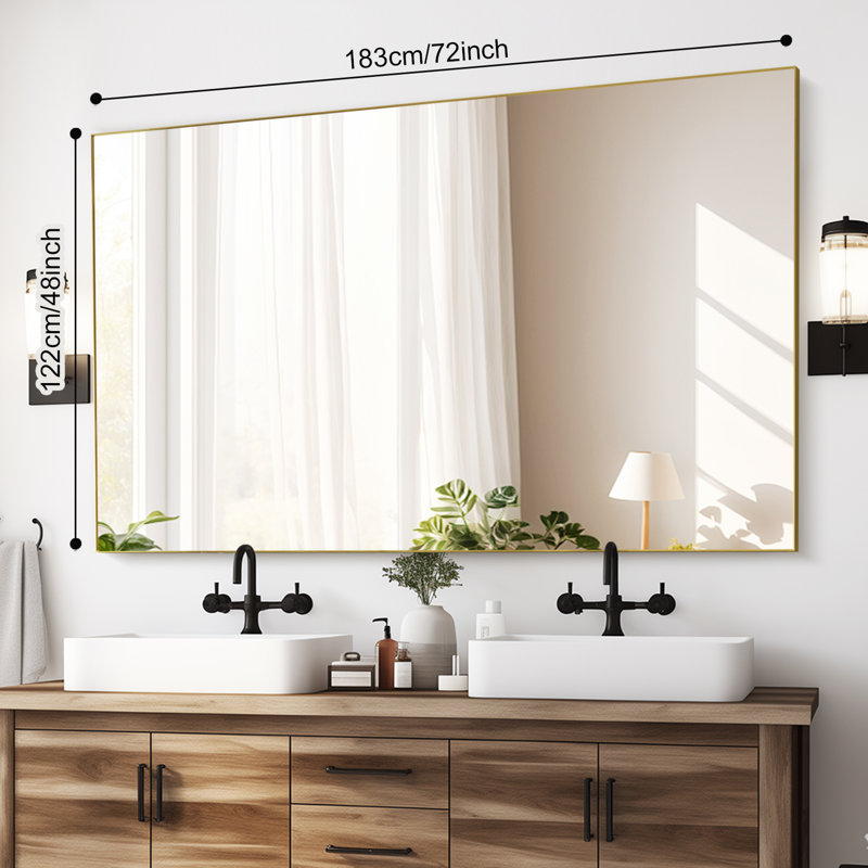 Rectangle Aluminum Framed Wall-mounted Vanity Mirrors, Gold, 48" x 72"