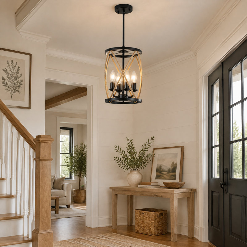 4-Light Industrial Hemp Rope Pendant Light