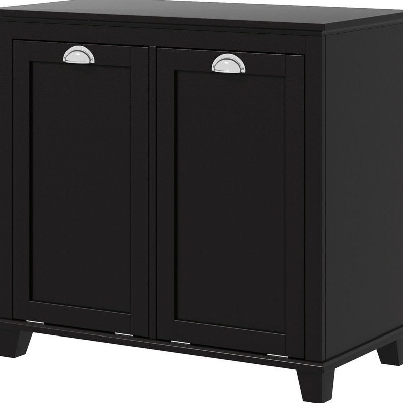 Dual Tilt Out Hamper Cabinet, Bathroom Storage. 2 Laundry For Washroom, Black. Modern Floor Cabinet With Spacious Towel Accommodation. Separate & Dark Item Build, Water-. Toppling Design.