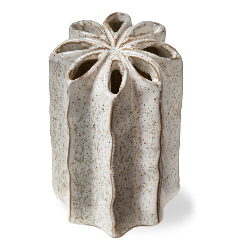 Flower Frog Vase White Stoneware Everyday