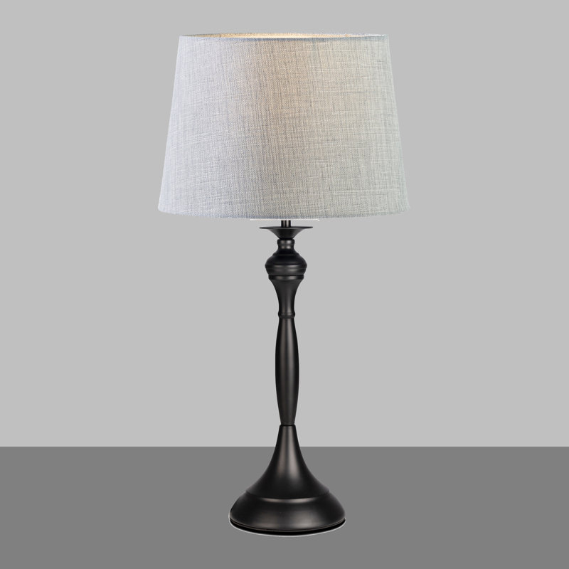 Antibes Candlestick Style Metal Table Lamp, 57cm H x 28cm W x 28cm D, Black Base/Grey Shade, Black