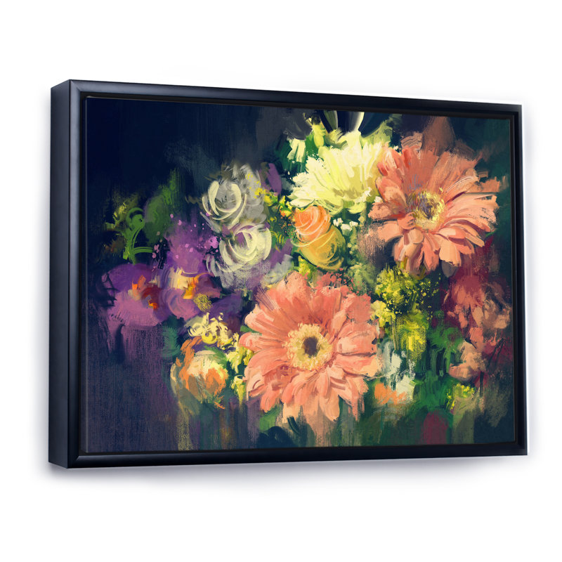 " Grunge Pastel Bouquet Of Flowers ", 24" H x 36" W x 1" D, Black Floater Framed