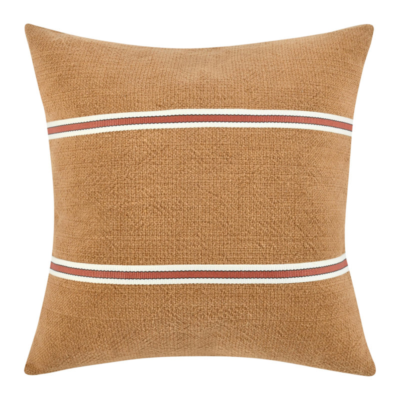 Chestnut Brown Cotton Linen Blend Striped Throw Pillow
