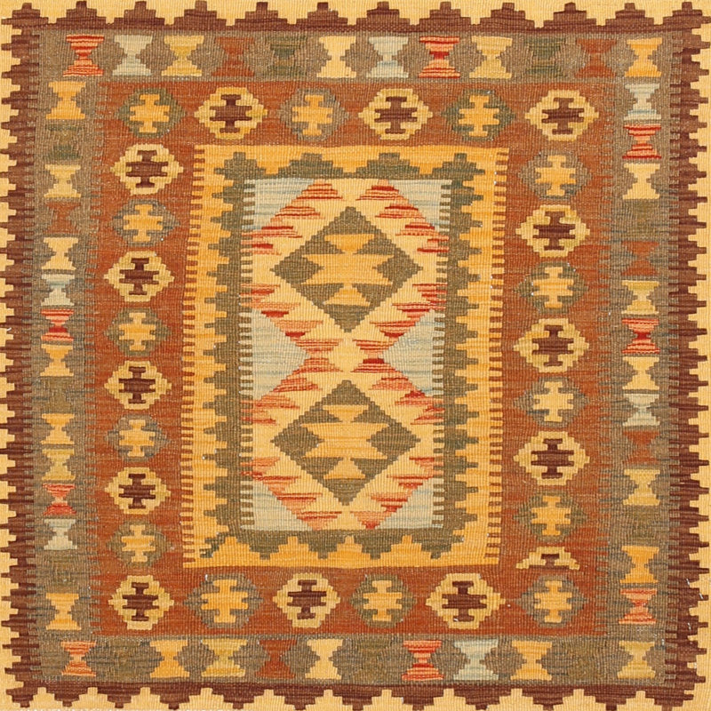 Tapis traditionnel beige / brun Dhaval, Carré 7 pi