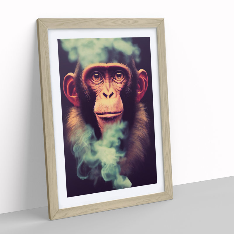 Monkey in the Smoke - Framed Print, 34cm H x 25cm W, Beige