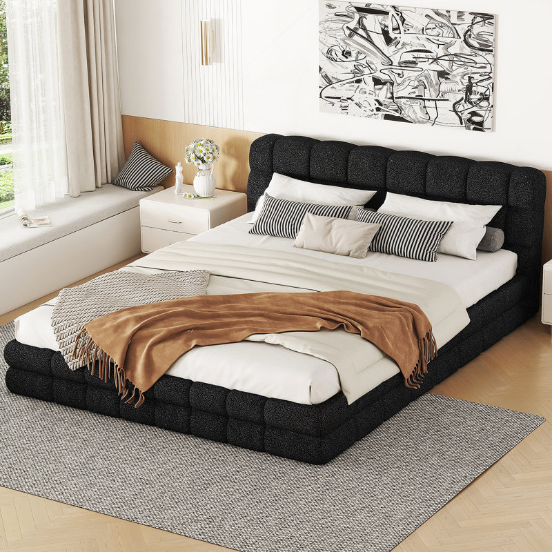 Grand lit plateforme tapissier, Noir, noir, noir, noir