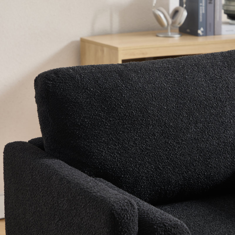 35.41" W Upholstered Accent Armchair With Pillows, Black Polyester, Natural