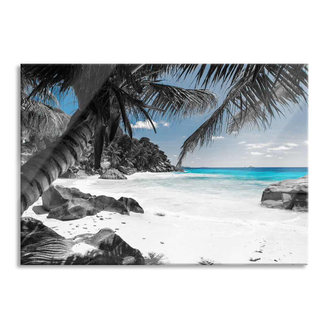 Glasbild Palmenstrand Seychellen