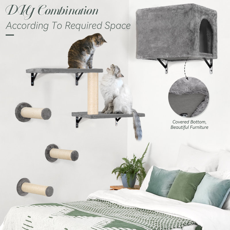 Ensemble 5 pièces d'arbre à chat mural gris pour chats actifs