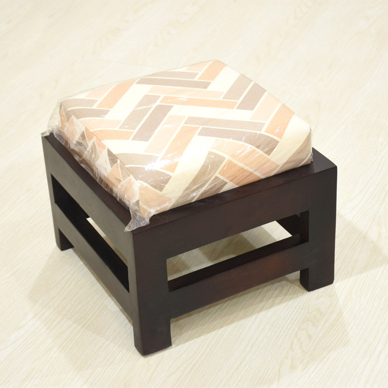 Tabouret d'intérieur 100% bois de manguier (avec coussin) de couleur noyer clair fabriqué à la main