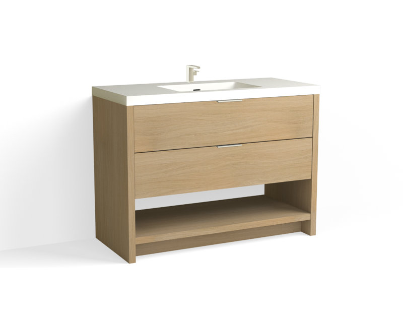 Vue 48" W Freestanding Single Bathroom Vanity, Biondo, Matte White/Single, Polished Nickel