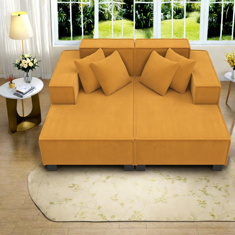 Canapés spacieux en velours côtelé moderne, chaise longue confortable avec coussins assortis pour la maison