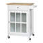 Chariot portatif pour îlot de cuisine avec tiroir et armoire vitrée, finition chêne et blanc