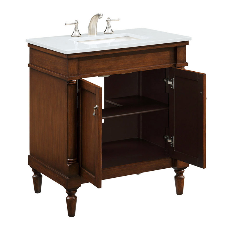 Lexington 30'' Single Bathroom Vanity with Top, Walnut, Ivory White