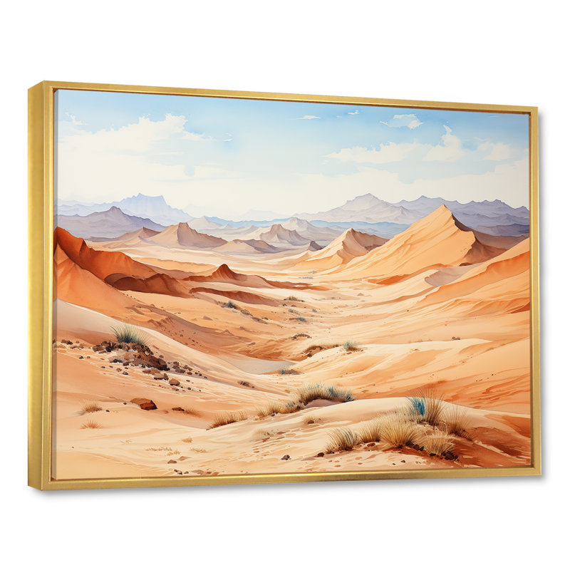 Paysage désertique du Sahara sur toile, H 24 po x l 32 po x P 1 po, Cadre flottant doré