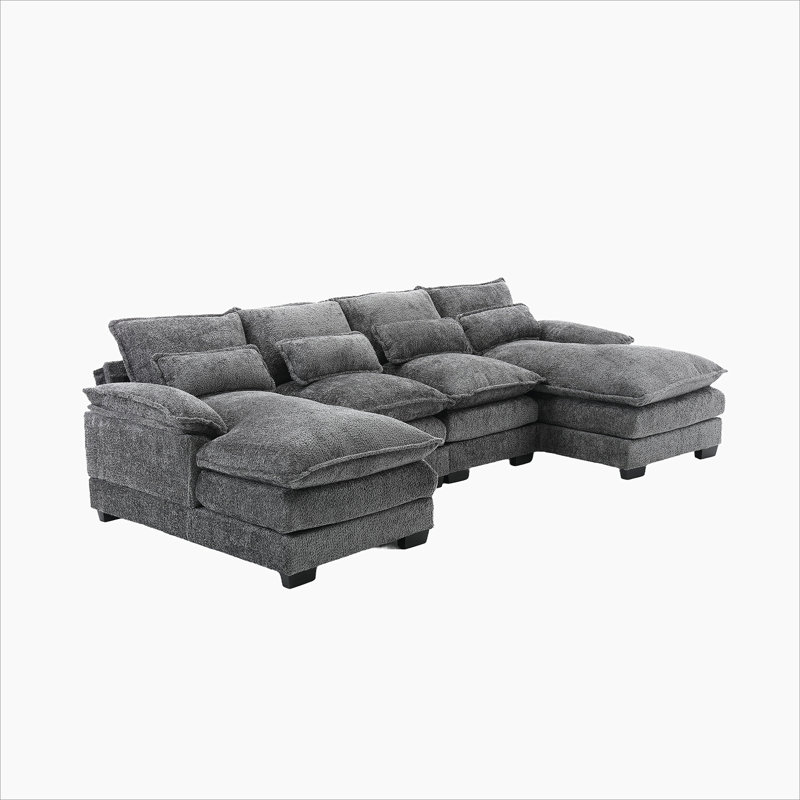 Odas 110.63'' Modular Sofa, Dark Gray Fabric