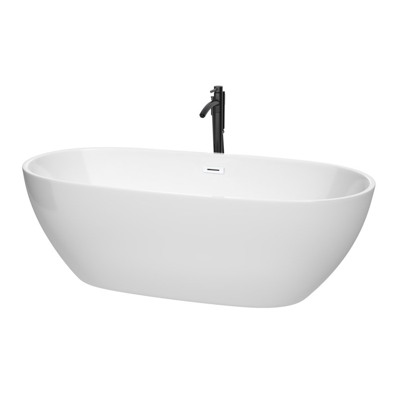Juno 71'' x 32'' Freestanding Soaking Acrylic Bathtub with Faucet, White/Shiny White/Matte Black