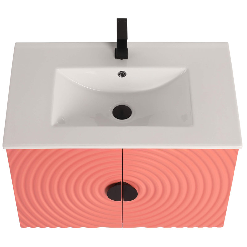 Pellabay Modern Bathroom Vanity with Fluted Circular Doors 30" Wide, Coral Pink
