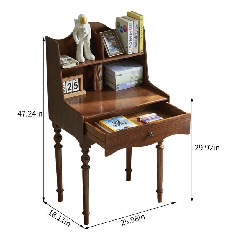 Bureau d'écriture moderne simple en bois d'hévéa, H 47,24 po x l 25,98 po x P 18,11 po