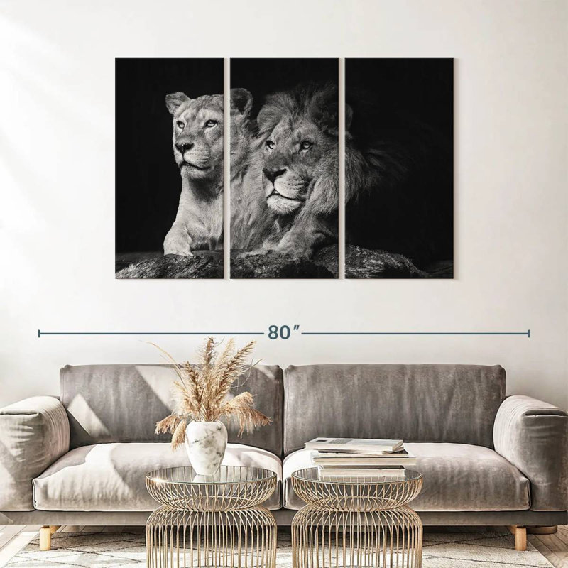 «Lion and Lioness Mates», reproduction d'art sur toile, H 36 po x l 57 po x P 1,25 po