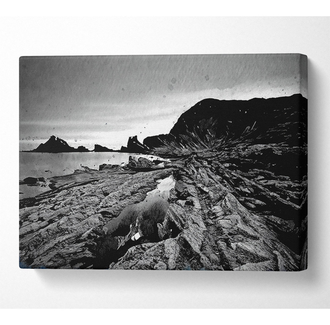 B N W Cliffs Around The Ocean - Kunstdrucke auf Leinwand - Wrapped Canvas