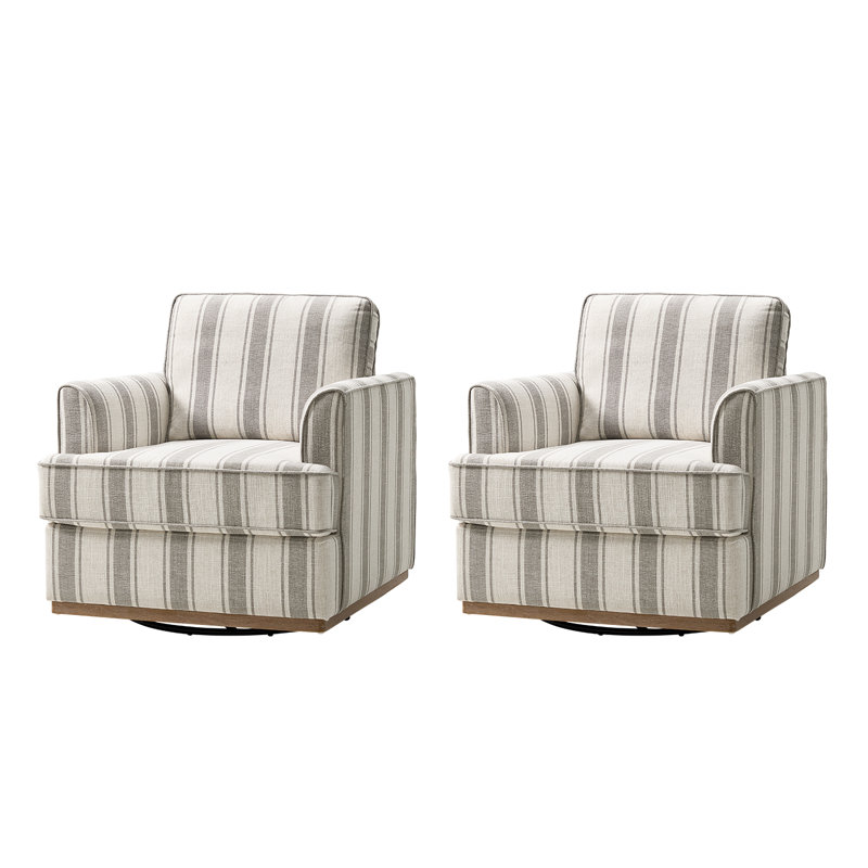 Parker Farmhouse 33'' W Upholstered Swivel Accent Armchair with Solid Wood Base, Gray