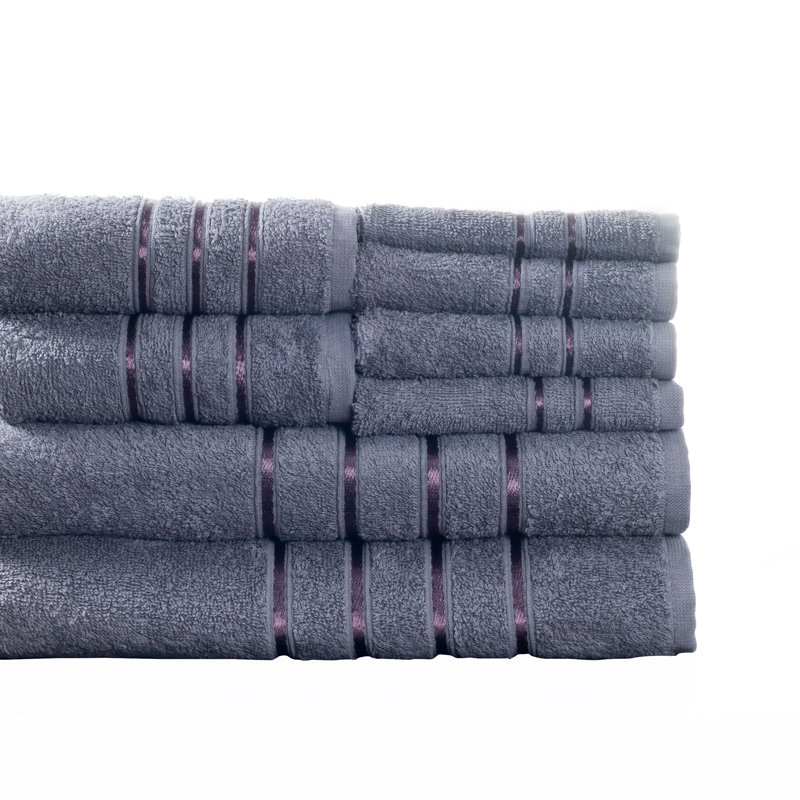 8-Piece 100% Cotton Bath Towel Set - Plush Bathroom Towels with Washcloths, Hand, and Bath Towels, Silver