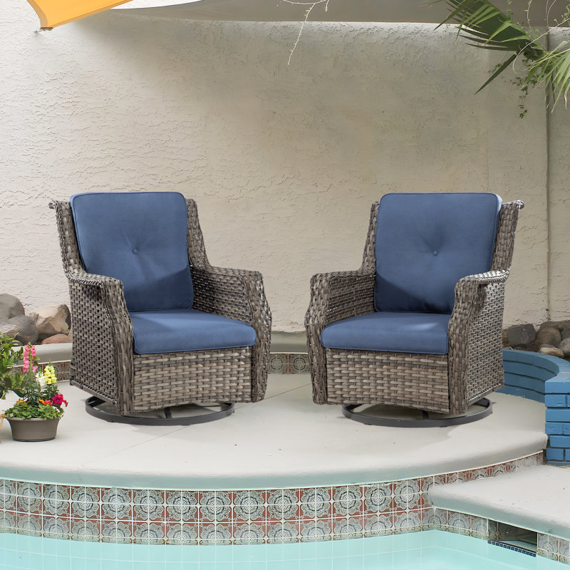 Chaise de patio pivotante avec coussins Merryman, Bleu