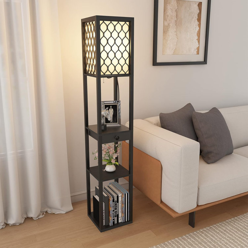 Modern Floor Lamp With Shelves & Remote Control | Stylish Tall Standing Light For Bedroom, Living Room, Office | Durable & Stable Design | 160cm, With Bulb Included