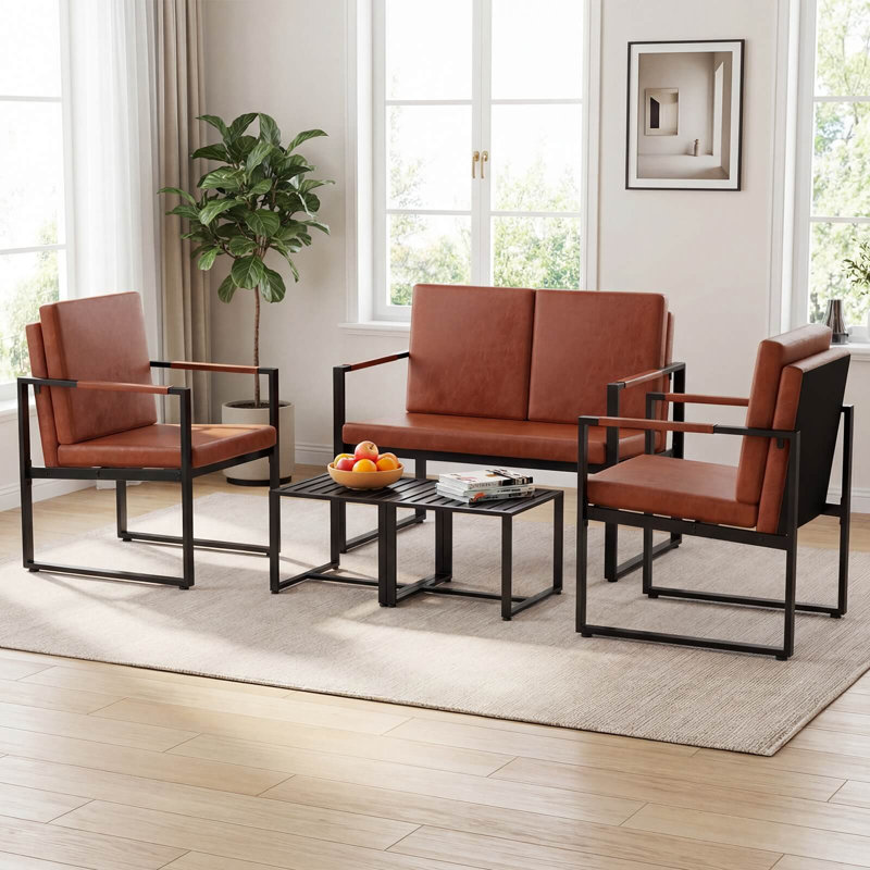 Ensemble de 2 tables de bout intérieures en métal avec plateau à lattes pour l'intérieur, noir