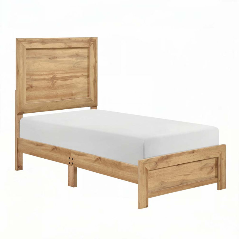 Rustic Wooden Panel Bed, Twin