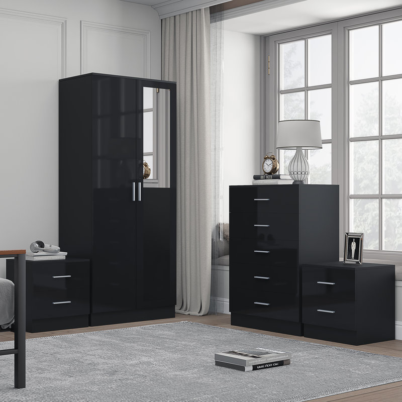 Eva Piece Bedroom Set, Black Gloss / Black Oak