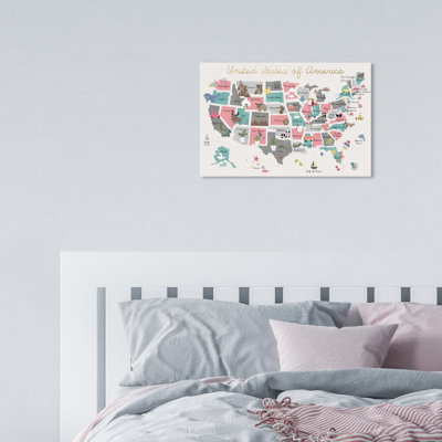 Cartes et drapeaux Aeliana «Fun Pastel Map American Country», reproduction d'art sur toile