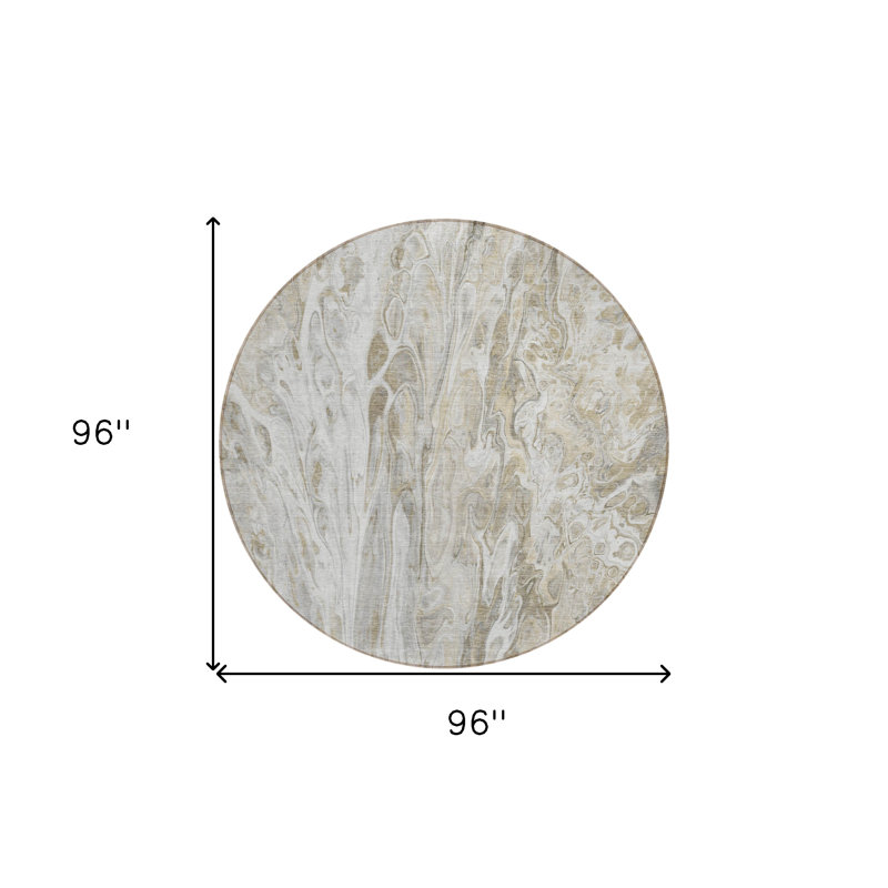 Tapis extérieur rond lavable abstrait taupe 8 'beige et ivoire