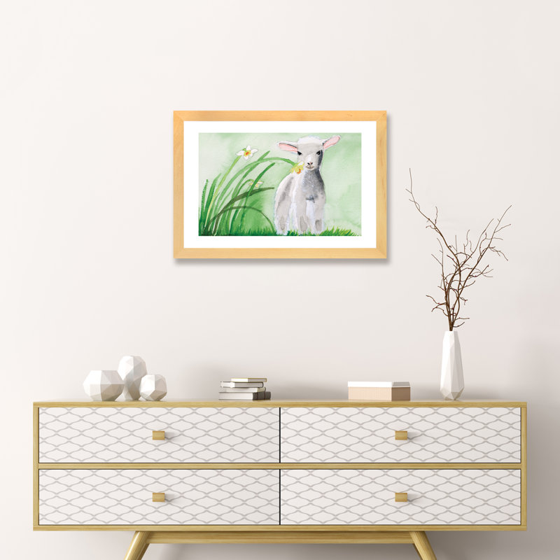 «Baby Spring Animals IV» par Alicia Ludwig - reproduction d'art, H 16 po x l 24 po x P 1 po, Papier encadré de bois naturel