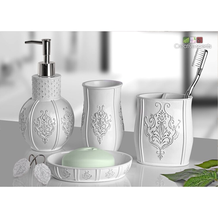 4 Piece Matte Black Resin Bathroom Accessory Set, Includes Soap Dish,  Tumbler, Toothbrush Holder and Pump Dispenser