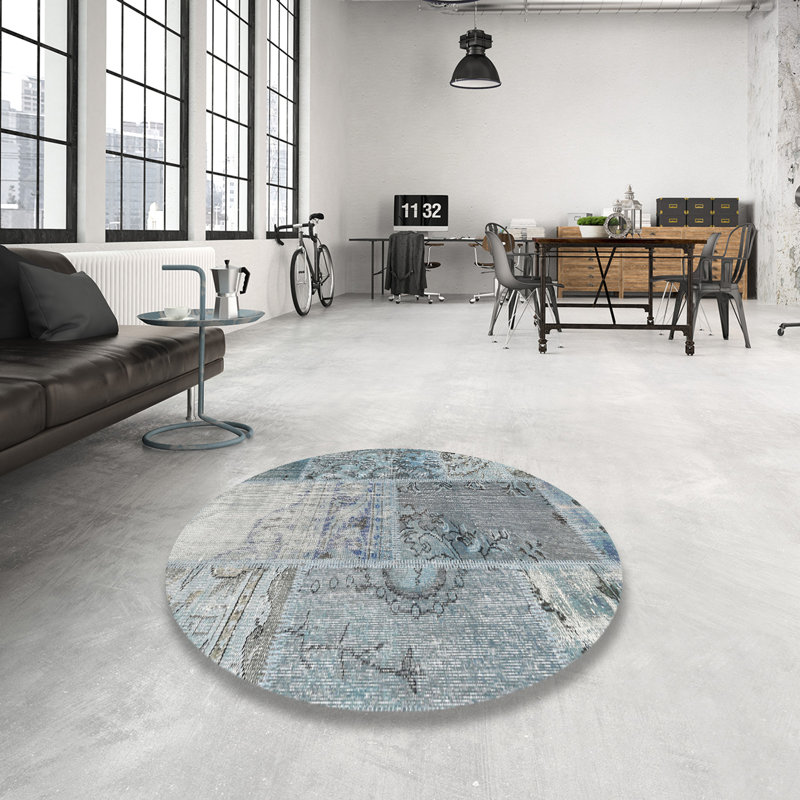 Tapis gris/bleu zone contemporaine, Rond 4 pi