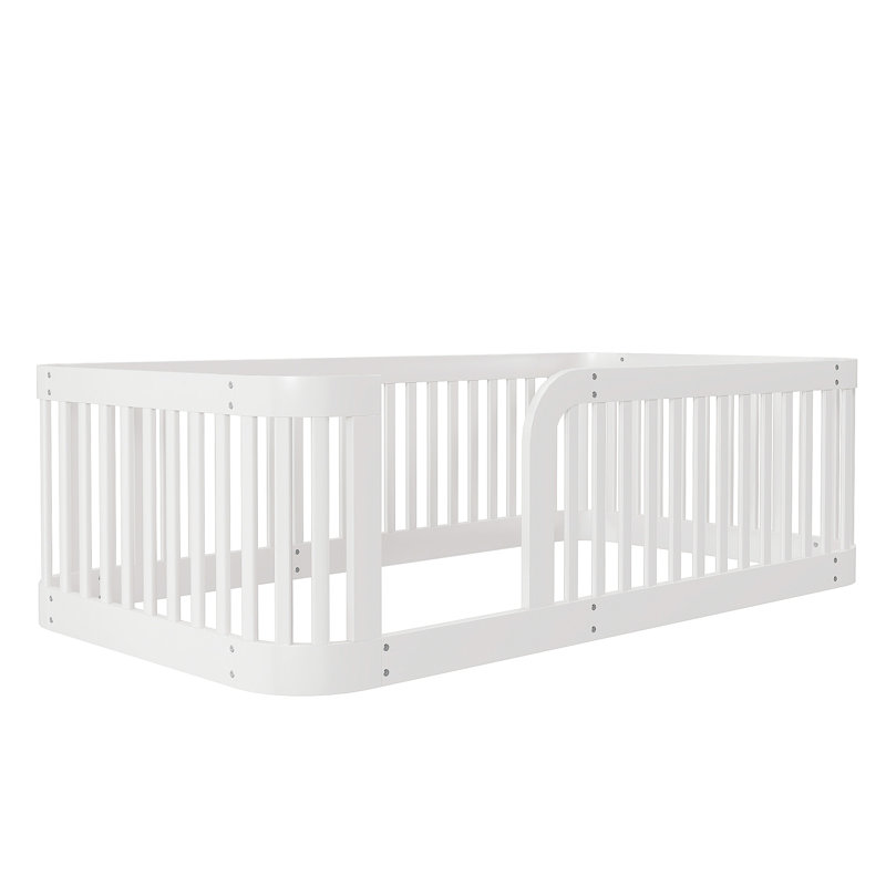 Floor Bed With Fence, White, Twin