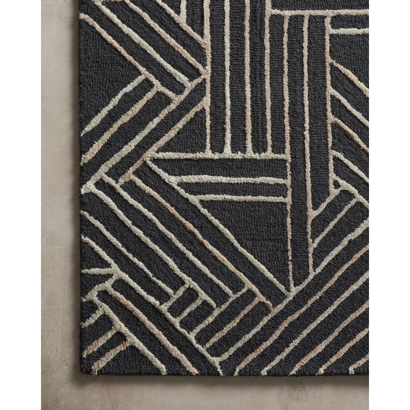 Dellon Geometric Handmade Tufted Wool Charcoal/Neutral Area Rug, Rectangle 5' x 7'6"