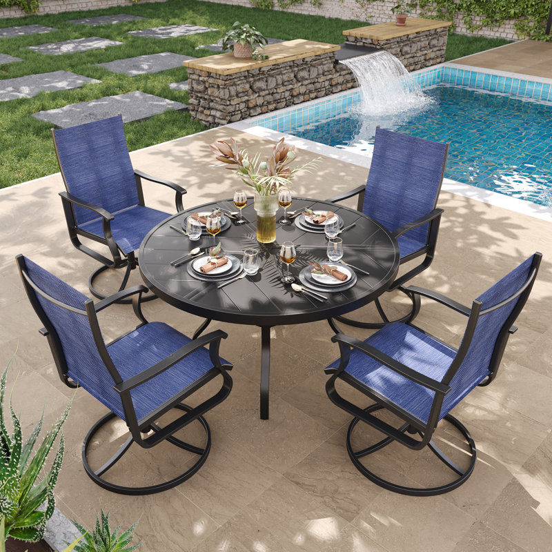 Ensemble de salle à manger 5 pièces rond en métal, table de patio en acier thermolaqué résistant à la rouille et 4 chaises
