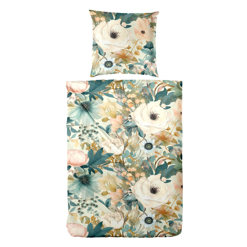 Rhiley Cotton Floral Duvet Cover Set with Pillow Shams Included, 155 x 220cm Duvet Cover + 1 Standard Pillowcase