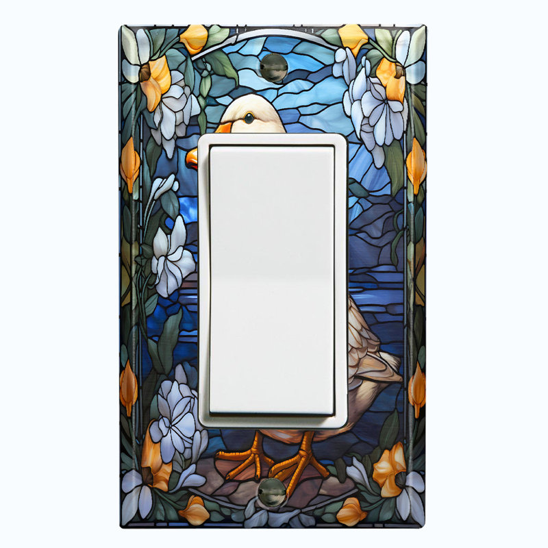 Metal Light Switch Plate Outlet Cover (Cute Duck Ocean Flowers - Single Rocker)