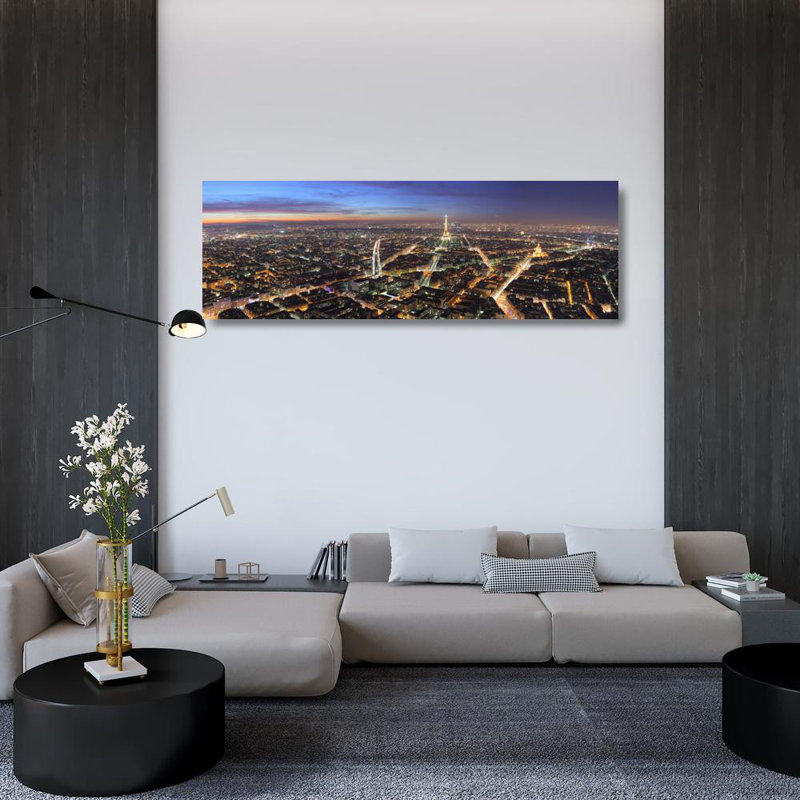 Paysage urbain de Paris la nuit, France, H 16 po x l 48 po