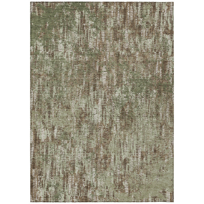 Machine Washable Indoor/Outdoor Chantille ACN2710 Casual Rug, Olive, 5' x 7'6"