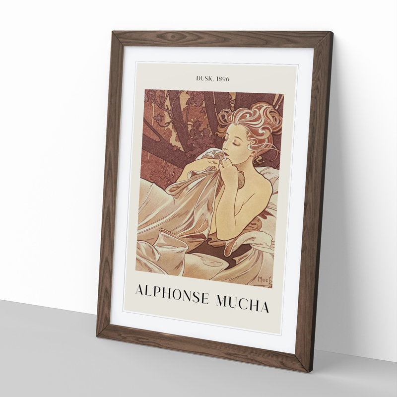 Dusk by Alphonse Mucha - Framed Print, Walnut Framed, 36cm H x 27cm W x 2cm D