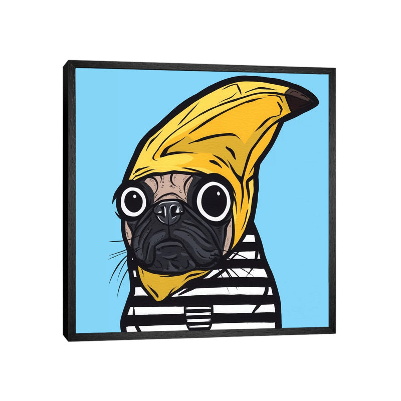 Banana Pug by Allyson Gutchell - Print on Canvas, 45.72 cm H x 45.72 cm W, Black Framed