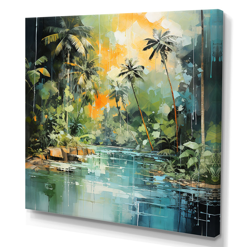 Tropical Jungle River I - art mural côtier tropical, Toile tendue, H 16 po x l 16 po x P 1 po