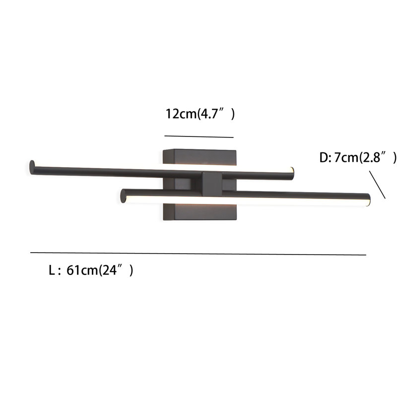 Keyli 2-Light 24 Inch LED Vanity Light Bath Bar Dimmable Linear Wall Sconces, Matte Black
