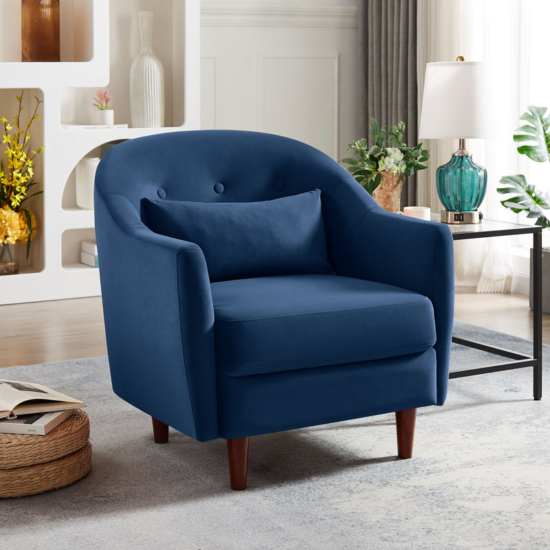 Fauteuil capitonné avec coussin, Velours bleu