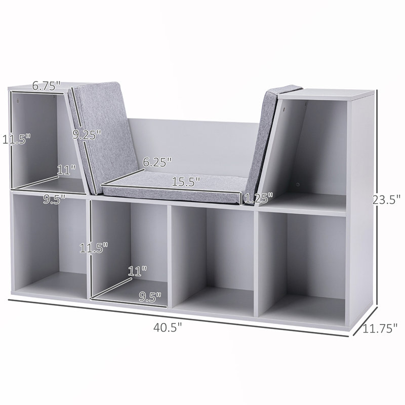 6-Cubby Bookcase with Cushion, Grey
